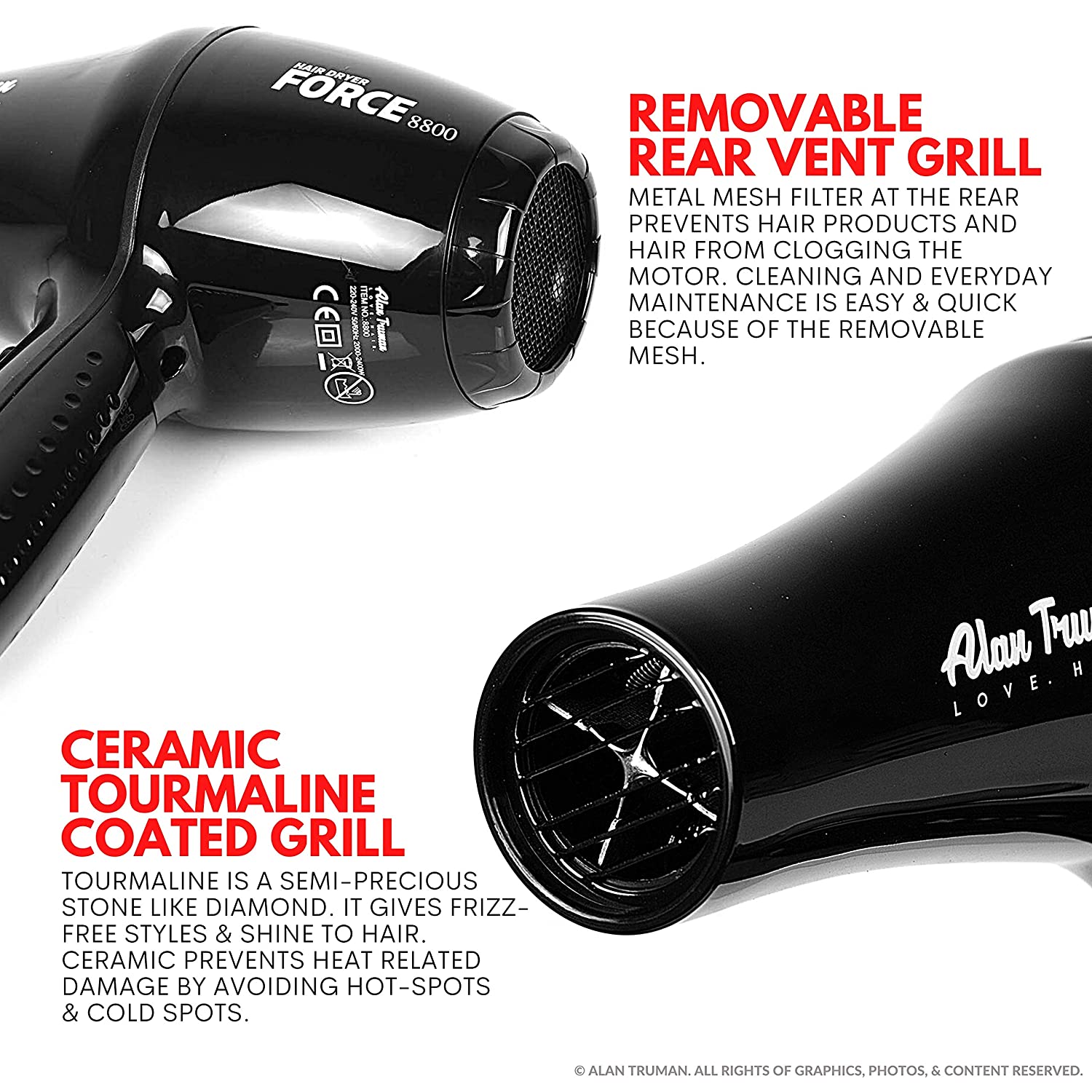 Alan Truman Force 8800 2400 Watts Heavy Duty AC Motor Dryer (Black) - Image 2