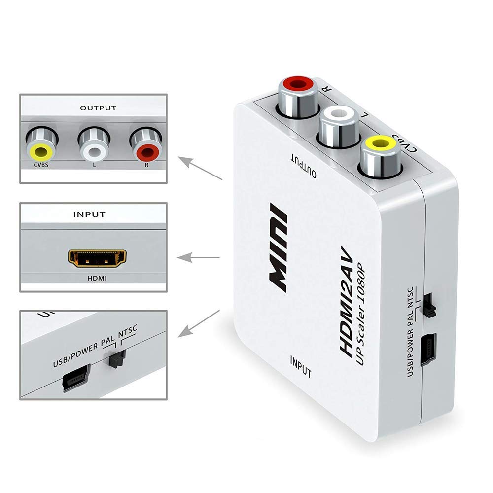 HDMI to AV Converter, HDMI to RCA, 1080P Mini HDMI to AV/RCA Video Audio Converter Adapter (HDMI-to-AV/RCA)