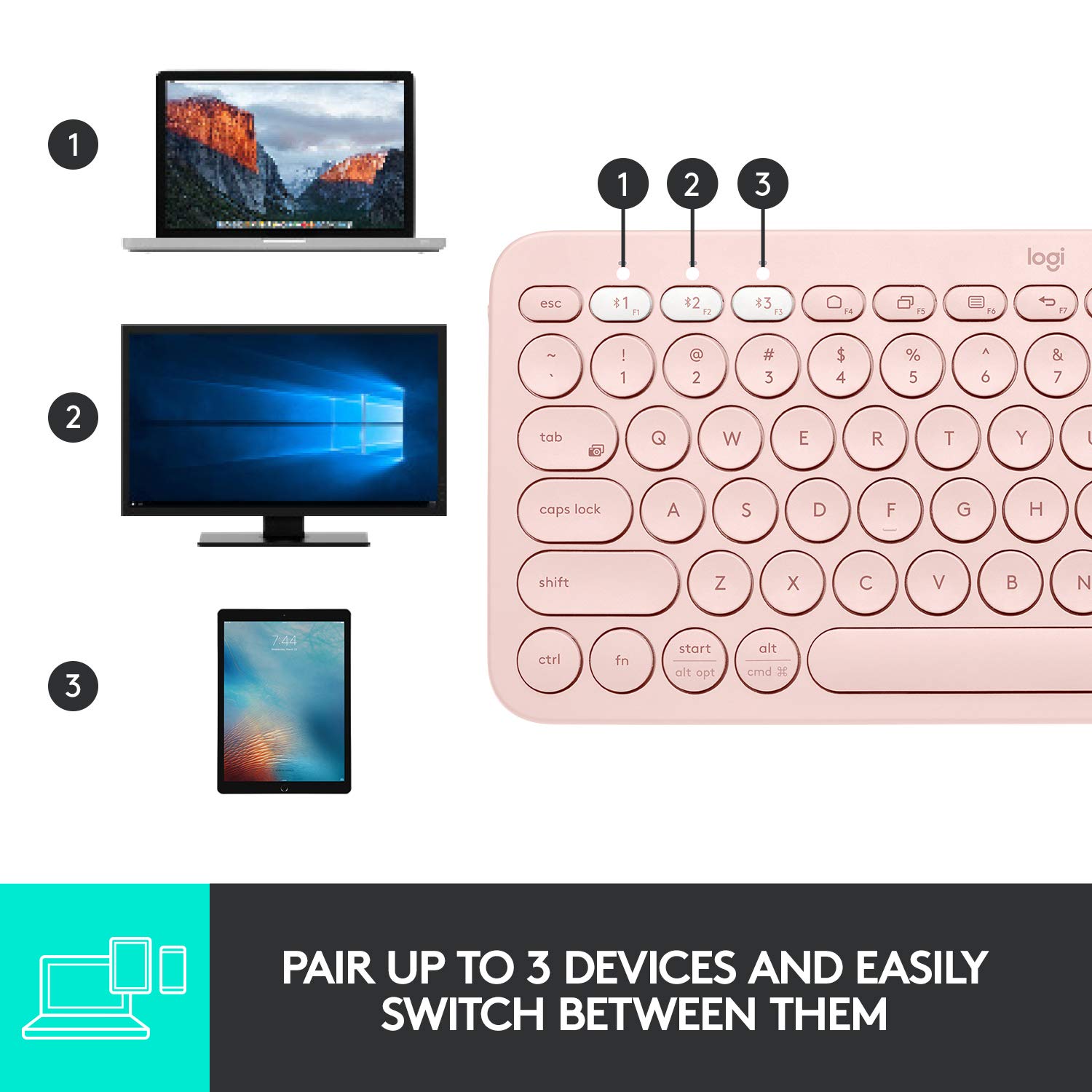 Logitech K380 Wireless Multi-Device Bluetooth Keyboard for Windows, Apple iOS, Apple TV, Android or Chrome, for PC/Mac/Laptop/Smartphone/Tablet - Image 6