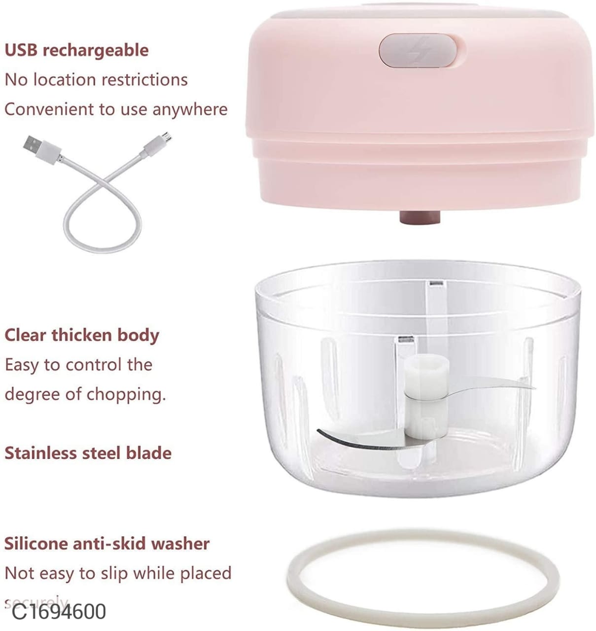 Mini Chopper-Cordless Palm sized Lovely Mini Food Chopper for Garlic - Image 10