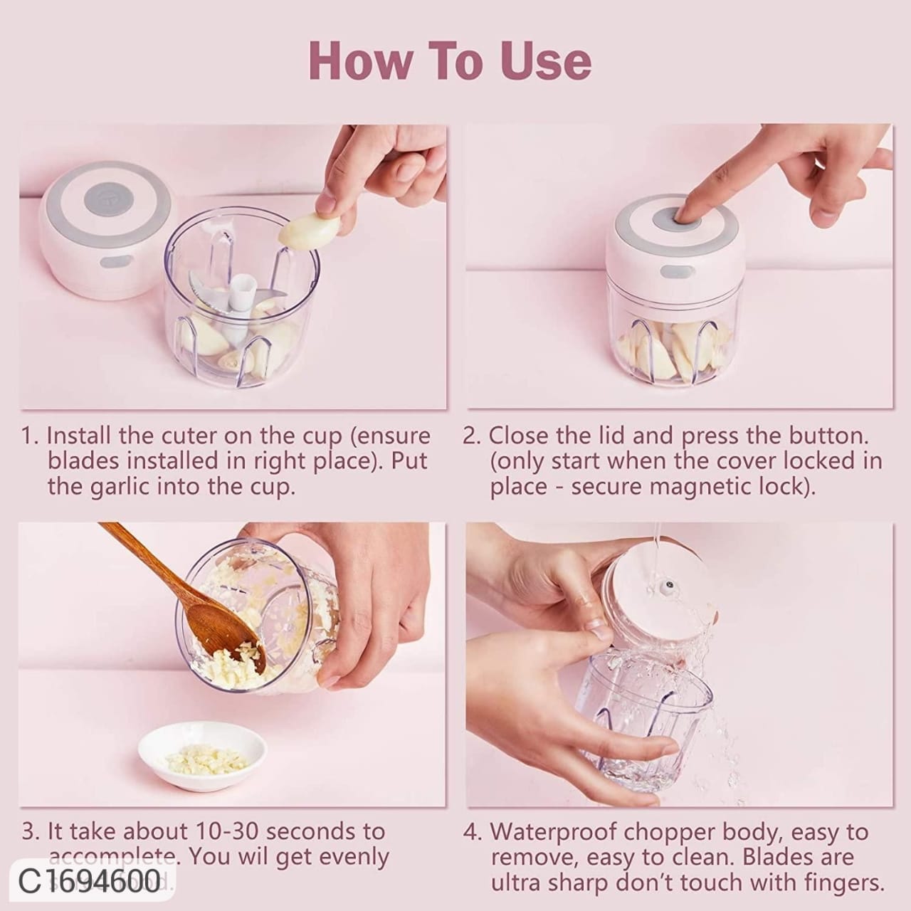 Mini Chopper-Cordless Palm sized Lovely Mini Food Chopper for Garlic - Image 9