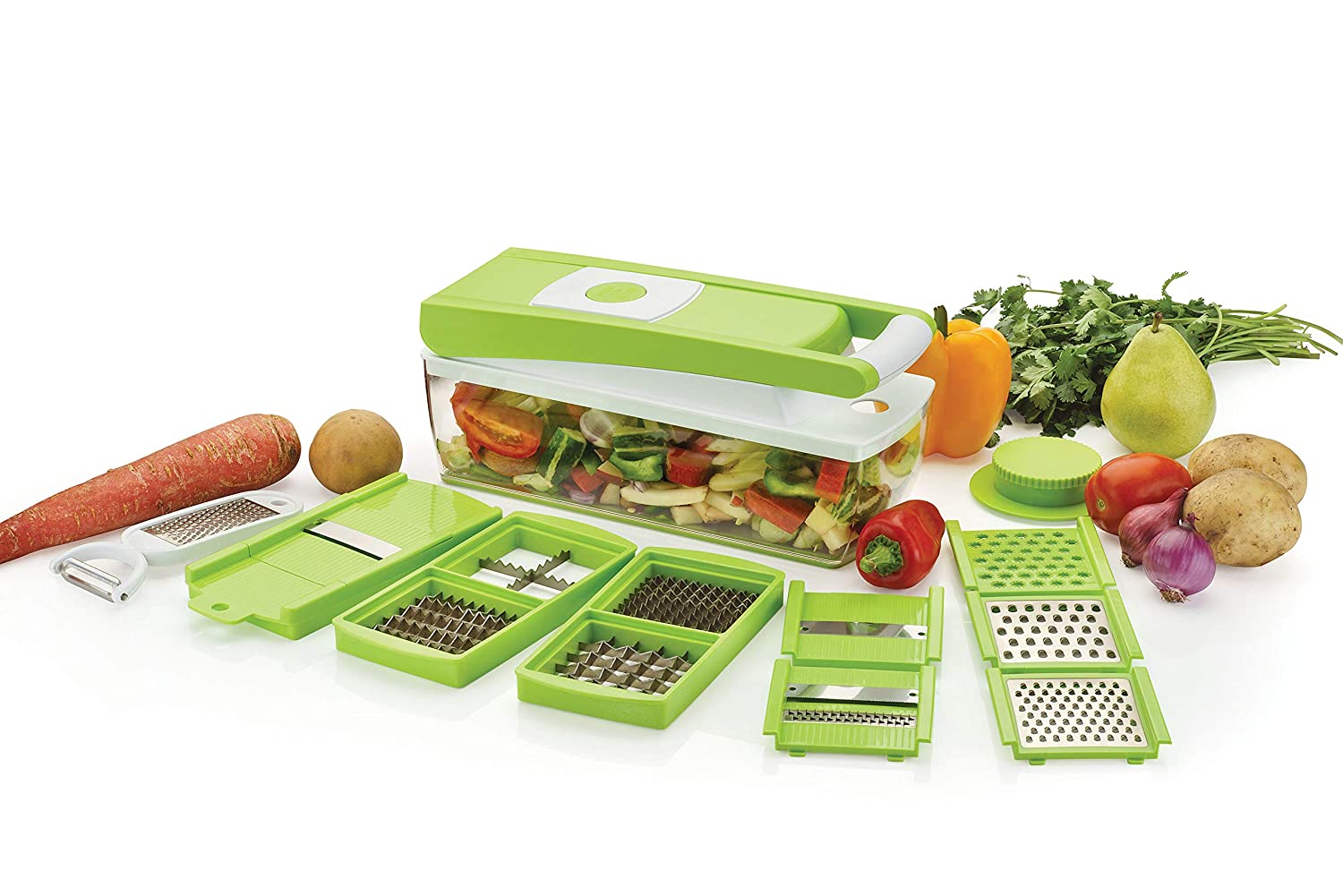 Multipurpose Vegetable and Fruit Chopper Cutter Grater Slicer, Green