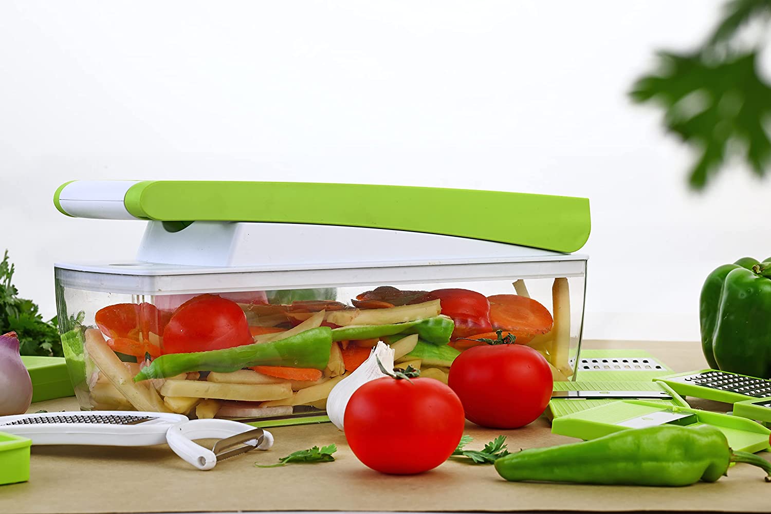 Multipurpose Vegetable and Fruit Chopper Cutter Grater Slicer, Green - Image 4