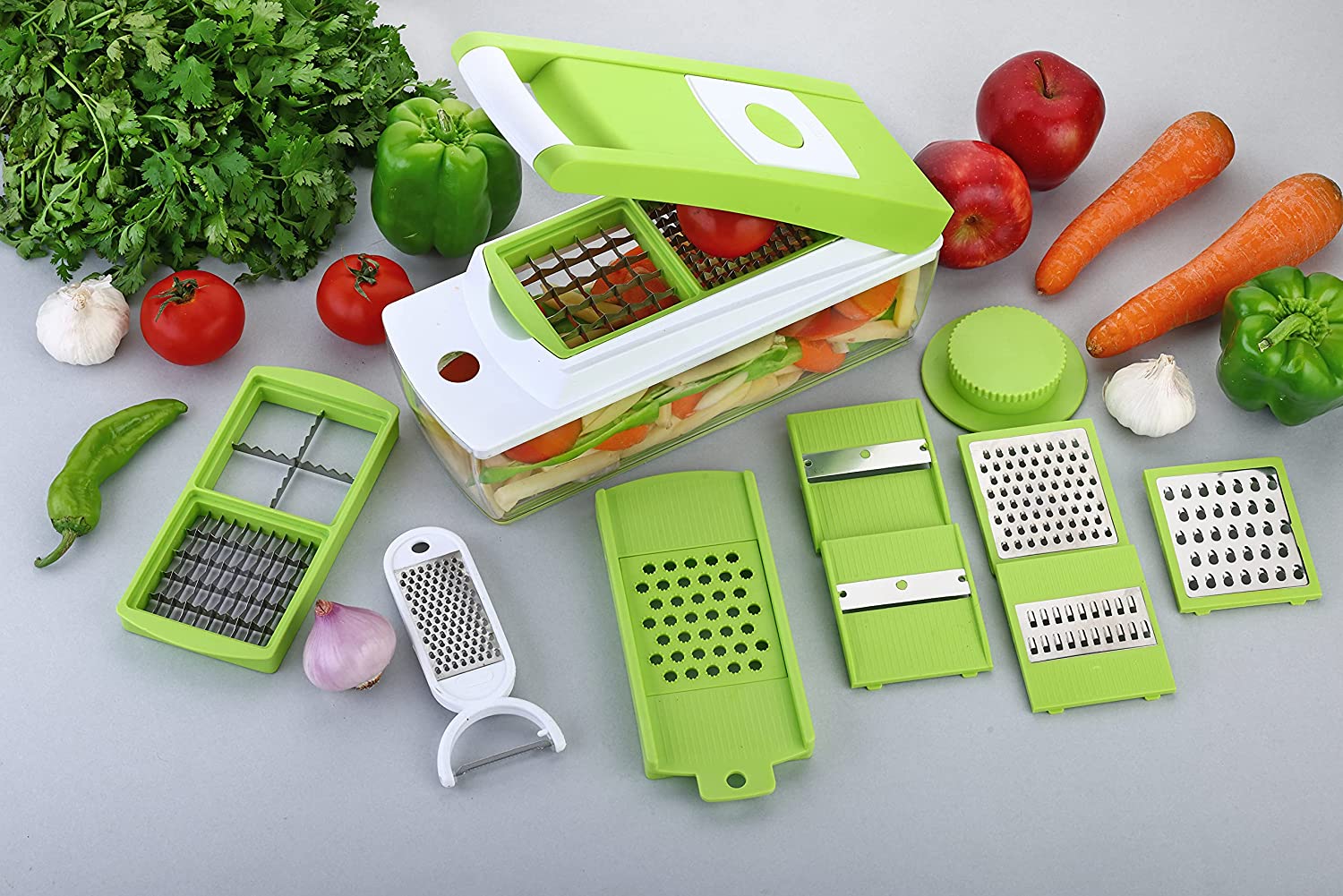Multipurpose Vegetable and Fruit Chopper Cutter Grater Slicer, Green - Image 7