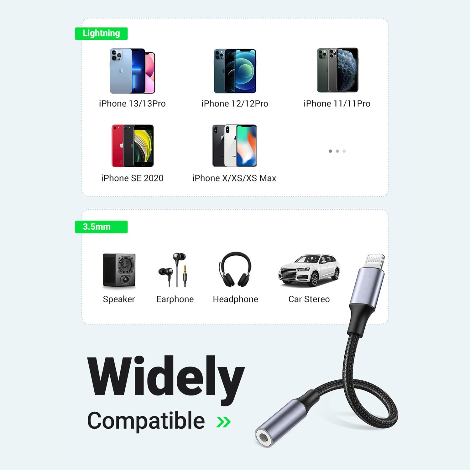 JTP Lightning to 3.5mm Audio Jack Adapter, Headphone Aux Connector Nylon Cable with Compatible for iPhone Model - Image 3