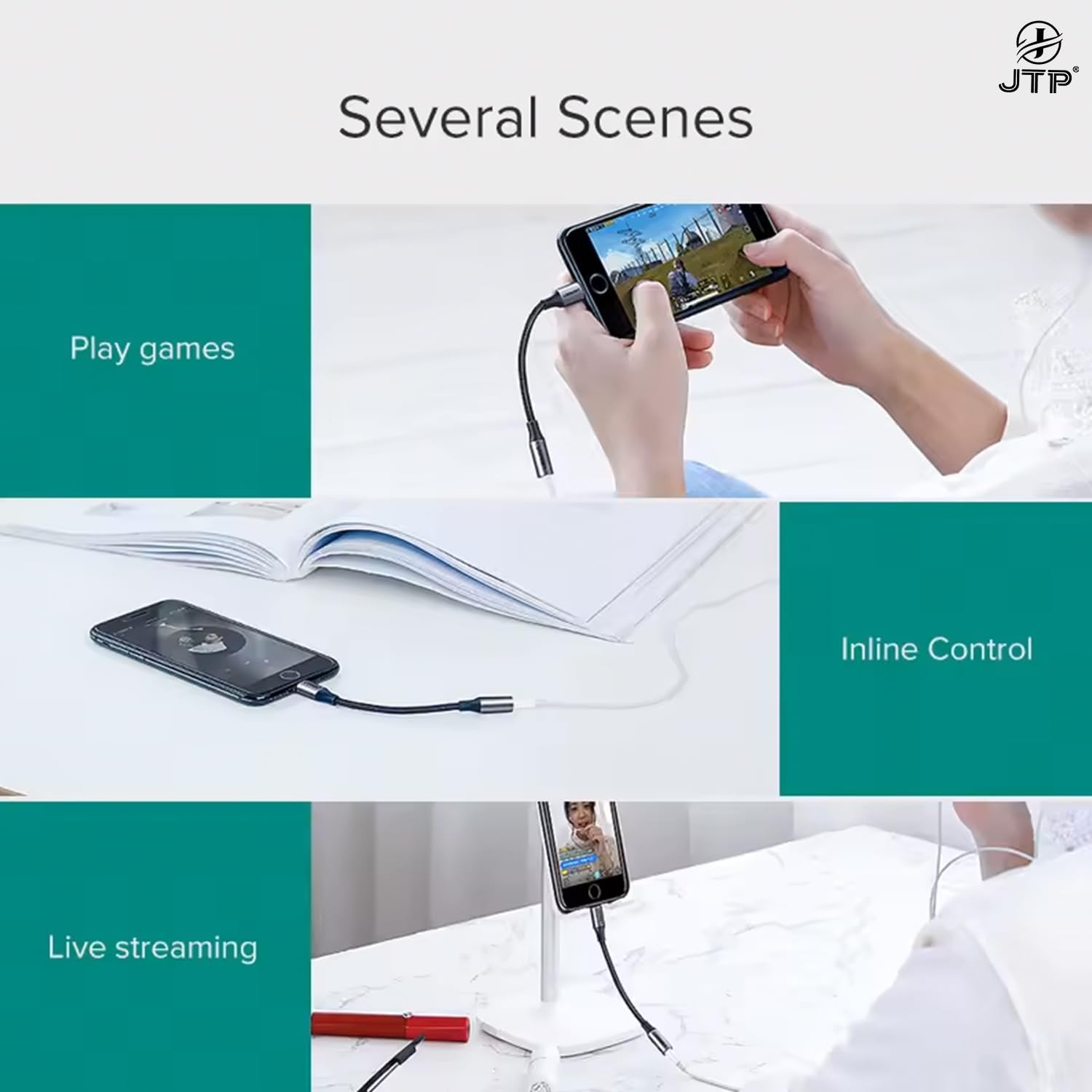 JTP Lightning to 3.5mm Audio Jack Adapter, Headphone Aux Connector Nylon Cable with Compatible for iPhone Model - Image 6