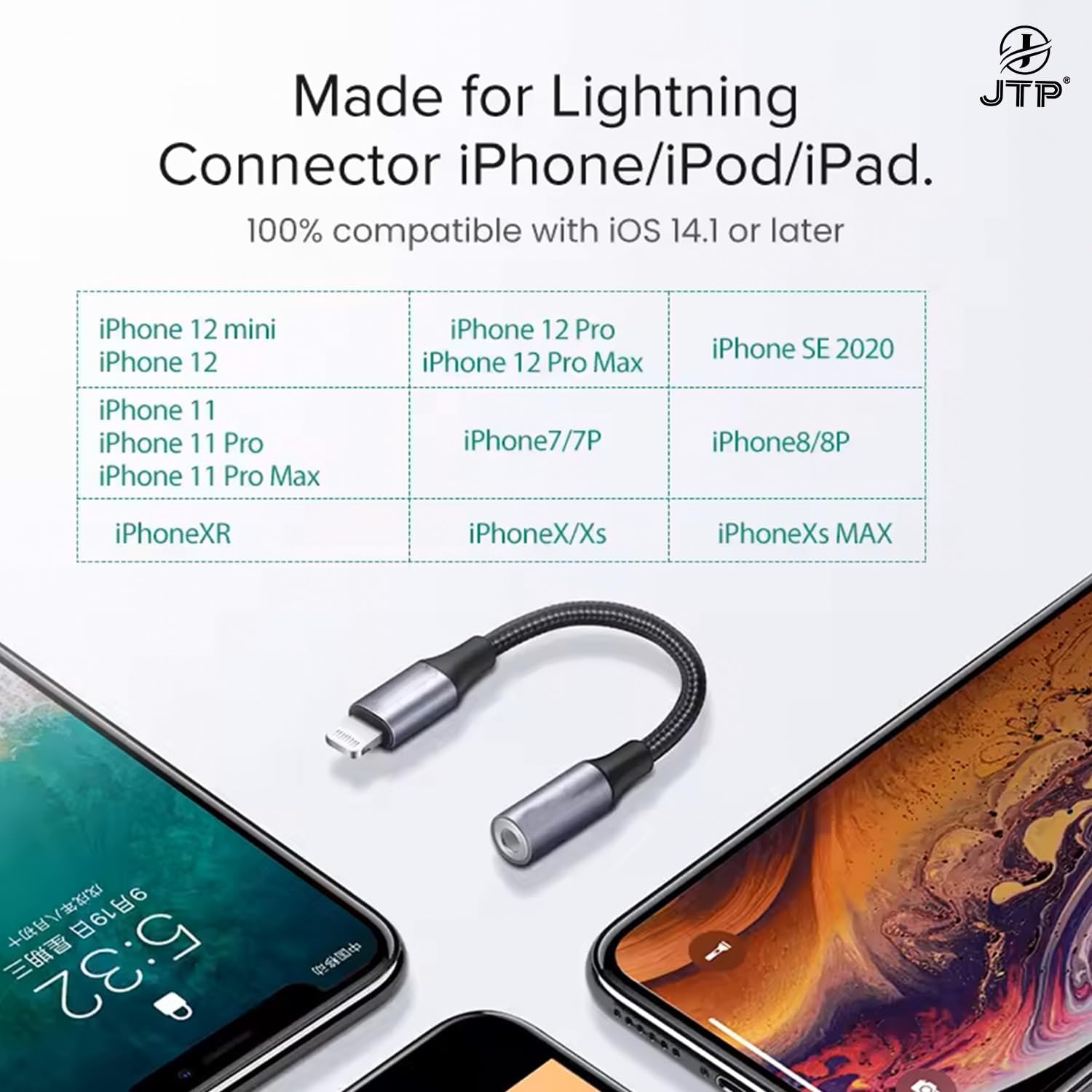 JTP Lightning to 3.5mm Audio Jack Adapter, Headphone Aux Connector Nylon Cable with Compatible for iPhone Model - Image 5