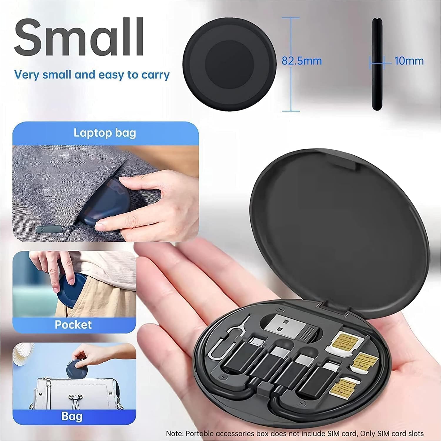 9 in 1 Multifunctional Data Cable Conversion Head Portable Storage Box, Multi-Type Charging Line Convertor USB Type C Adapter Tool Contains Sim Card Slot Tray Eject Pin, Phone Holder - Black - Image 4